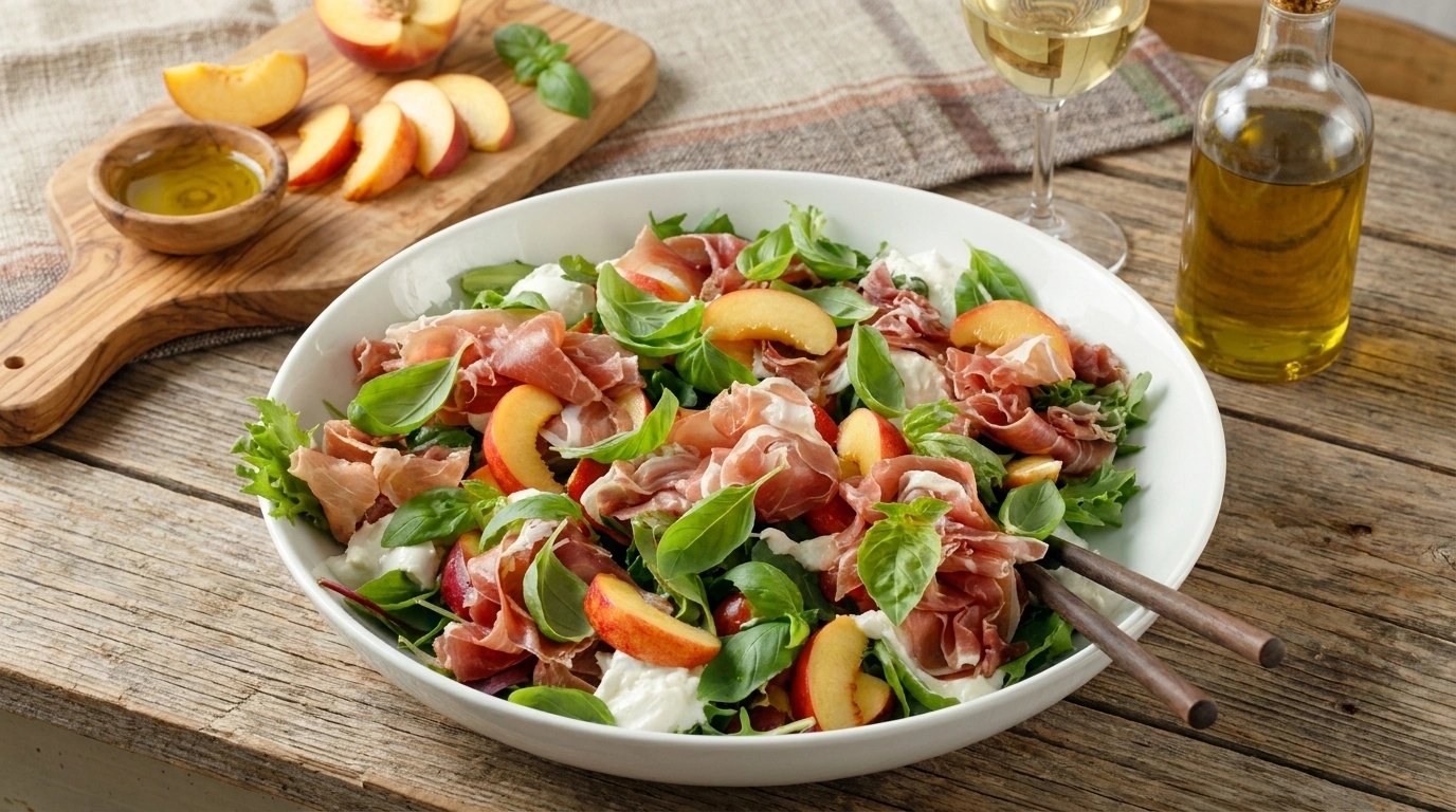 Sallad med burrata, nektariner och prosciutto | Lyxig vårsallad